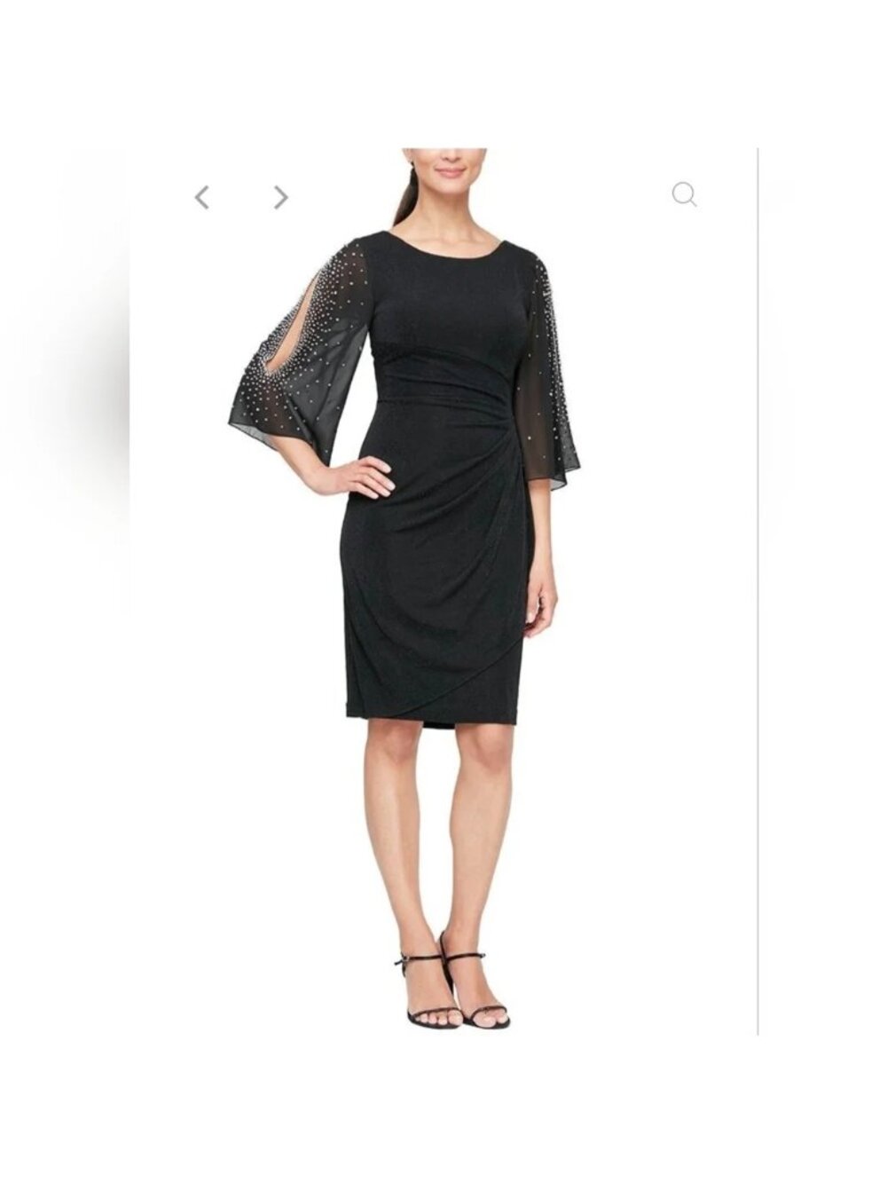 ALEX EVENINGS Metallic Sheath Dress Embellished Sleeves Black Sz 6 NWOT